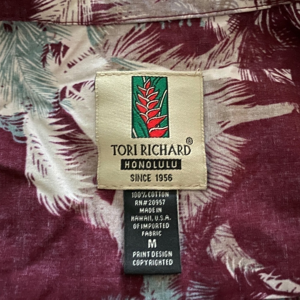 TORI RICHARD Honolulu Maroon Tropical Floral Aloha Hawaiian Shirt Men M Medium - Picture 4 of 5
